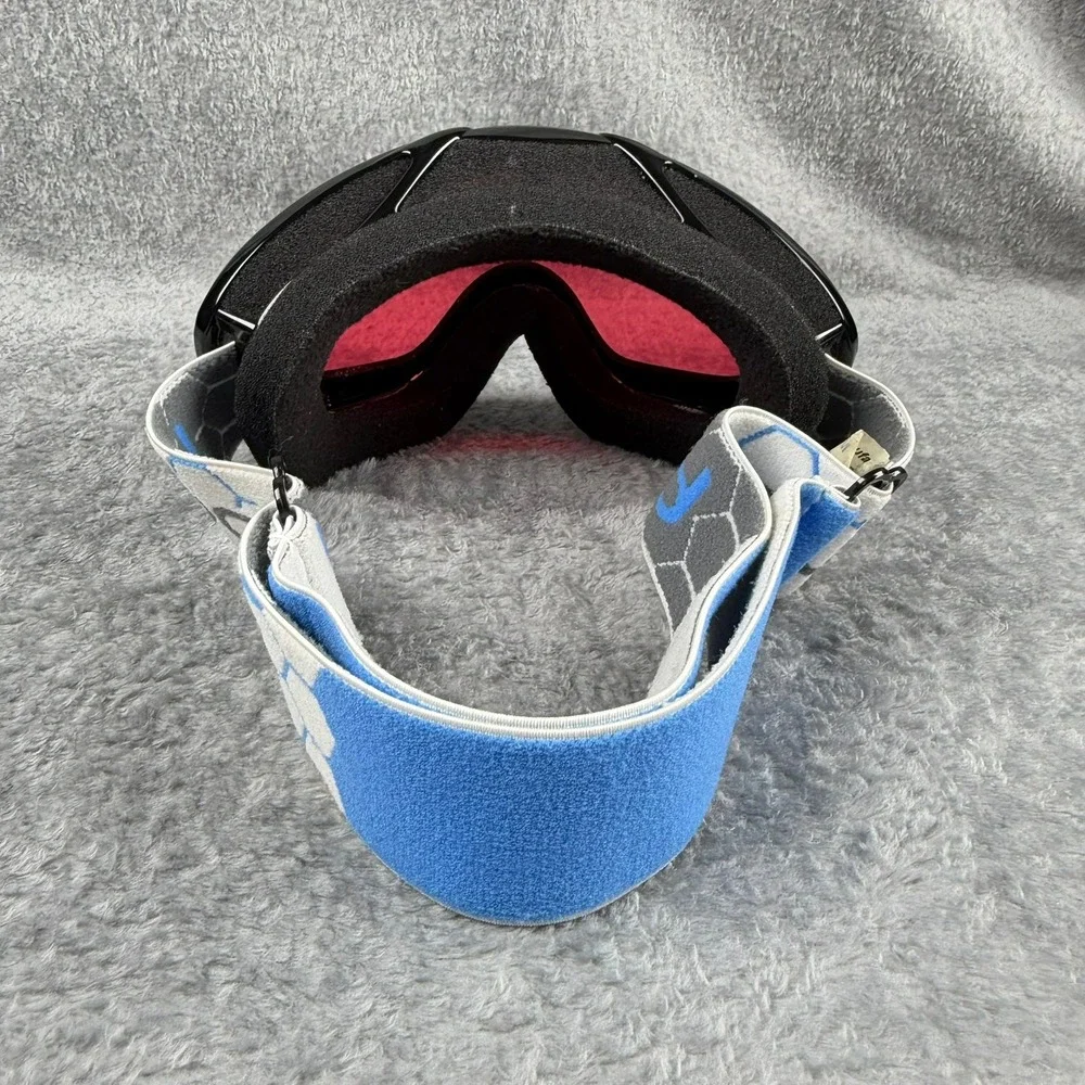 Bolle‎ Ski Snowboard Goggles Black Frame Red Lens Blue White Hexagon Strap